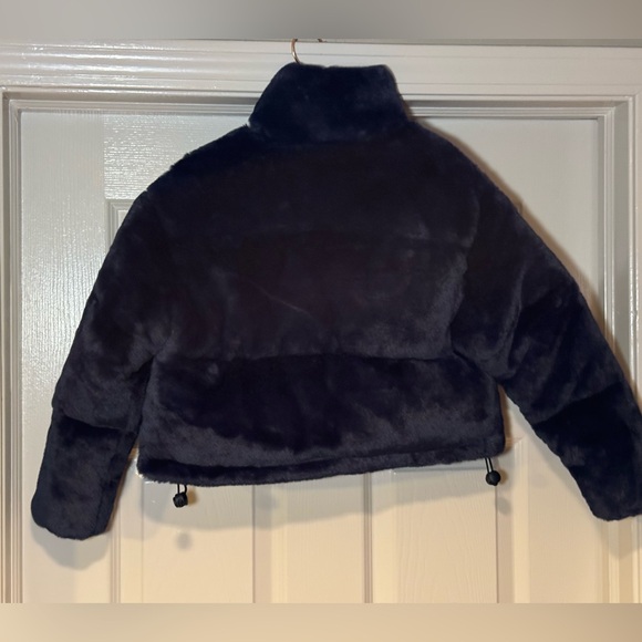 NWT Apparis Girls Billie Faux Fur Jacket Stand Collar Navy Blue - Picture 3 of 9